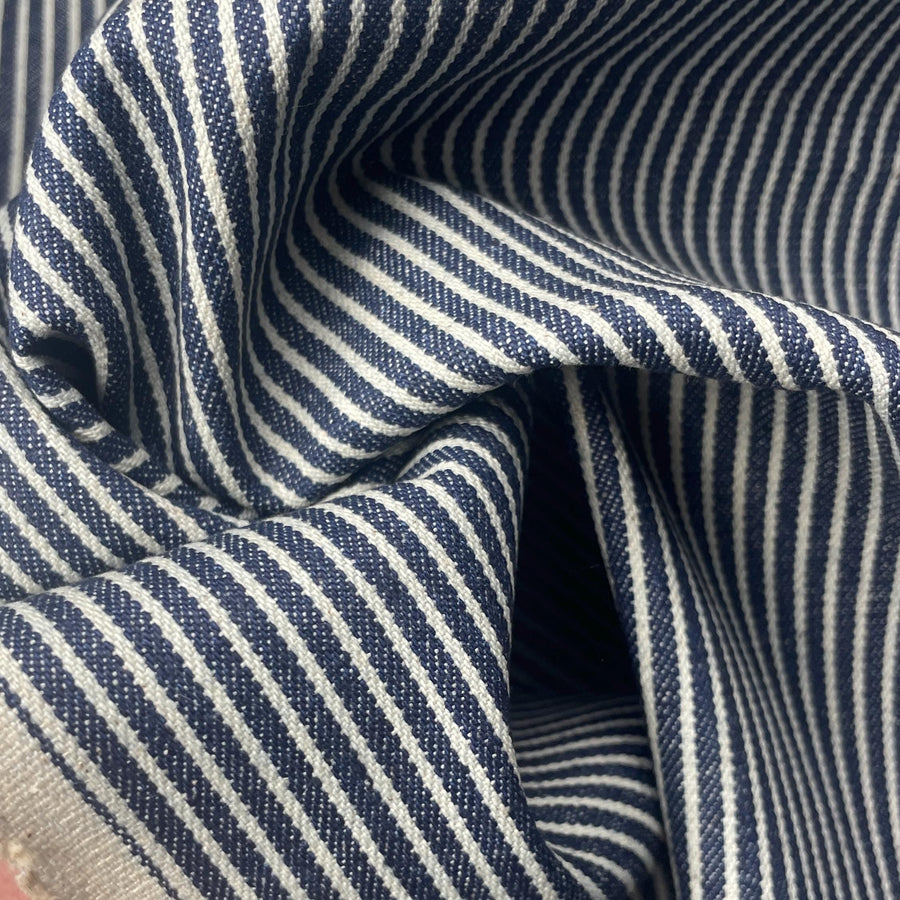 Indigo Hickory Stripe Cotton Denim, 12 oz