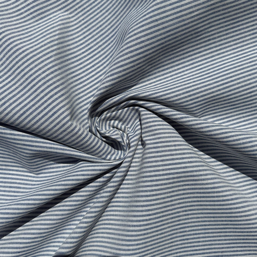 Cotton Oxford Striped Blue Woven Fabric | Soft Breathable Material for Sewing, DIY Crafts, Apparel and Clothing
