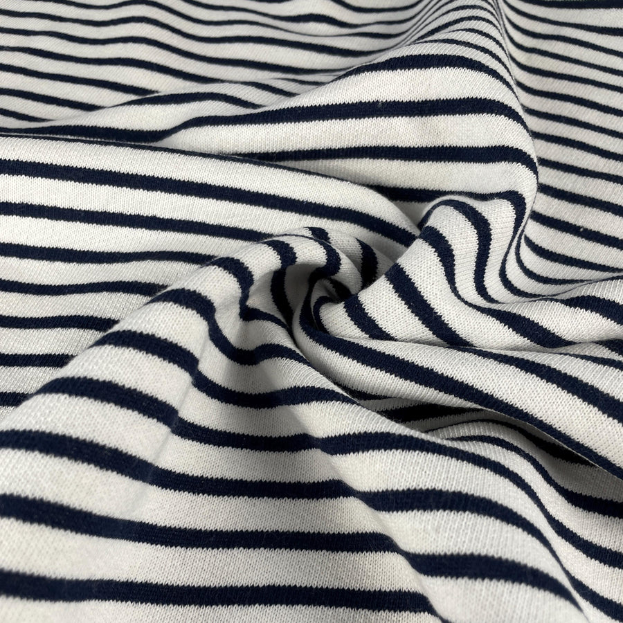 Cotton Fleece Striped White & Black | 15 Oz / 340 GSM Sweatshirt Knit | By The Yard