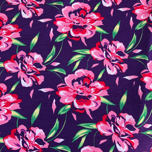 60" Modal Spandex Purple, Red, Pink, & Green Floral Jersey Knit Fabric