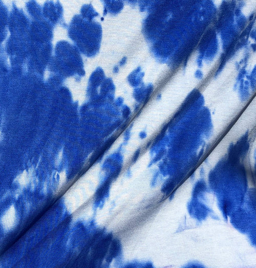 60" Modal & Spandex Elastane Tie Dyed Royal Blue & White Cloud Knit