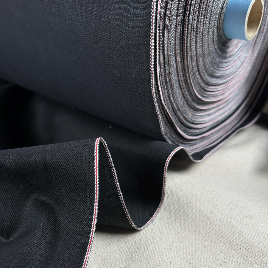 Black Selvedge Denim | Woven Fabric by the Yard | 470 GSM / 14 oz Denim | 32"-40" Wide