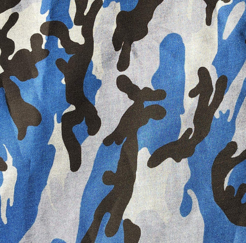 60" Blue Camouflage Cotton & Tencel Lyocell Chambray Camo Woven Fabric