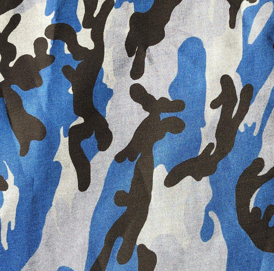 60" Blue Camouflage Cotton & Tencel Lyocell Chambray Camo Woven Fabric