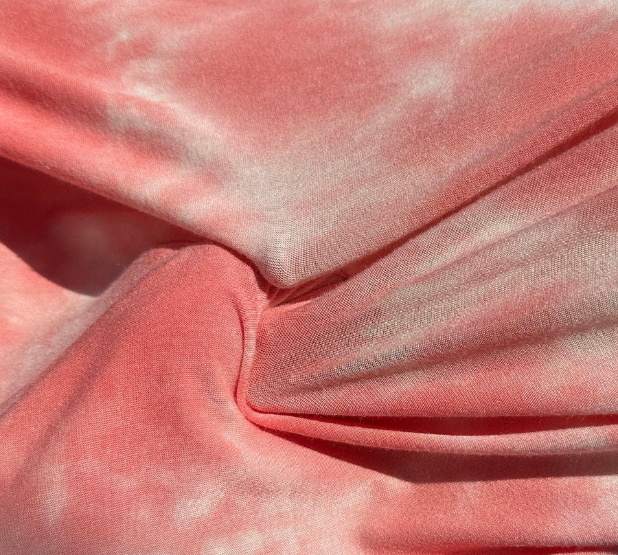 58" Modal Spandex Stretch Pink & White Tie Dye 8 OZ Knit Fabric
