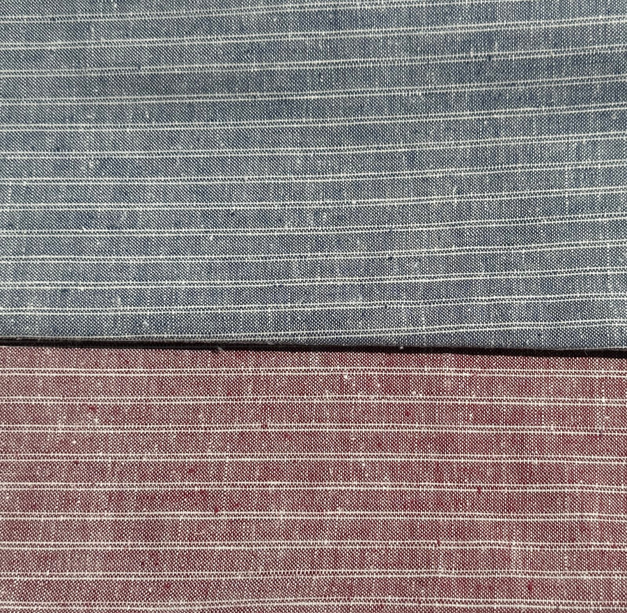 56" Linen & Cotton Blue Red Striped 5 OZ Woven Fabric By the Yard