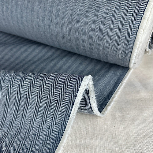 100% Cotton Denim Indigo Blue Herringbone Chevron Striped Pattern Denim Fabric By The Yard