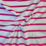 Pink and white striped cotton jersey knit fabric