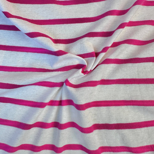 Pink and white striped cotton jersey knit fabric