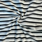 Black, gray and white striped cotton jersey knit fabric
