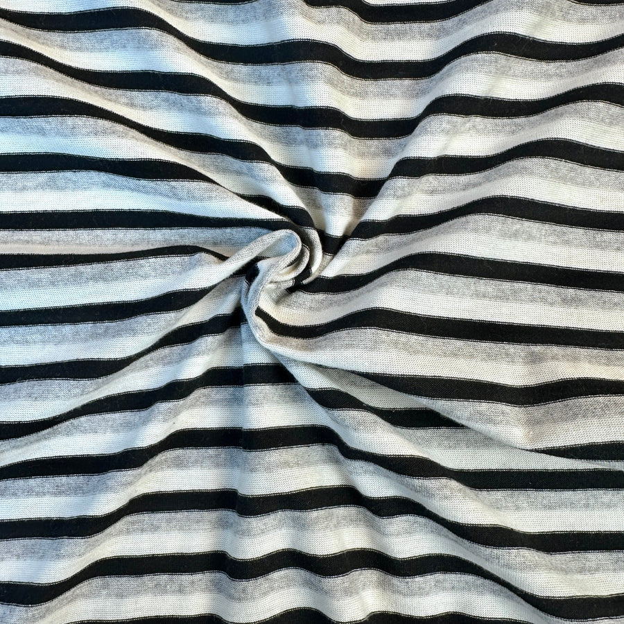 Black, gray and white striped cotton jersey knit fabric