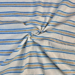 Royal blue and yellow striped cotton jersey knit fabric