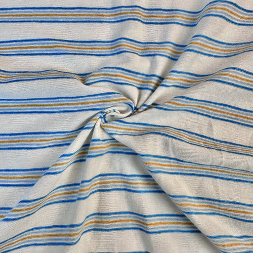 Royal blue and yellow striped cotton jersey knit fabric