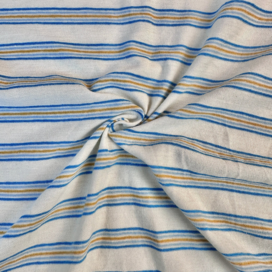 Royal blue and yellow striped cotton jersey knit fabric