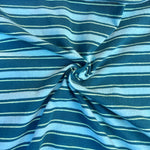 Blue and light gray striped cotton jersey knit fabric