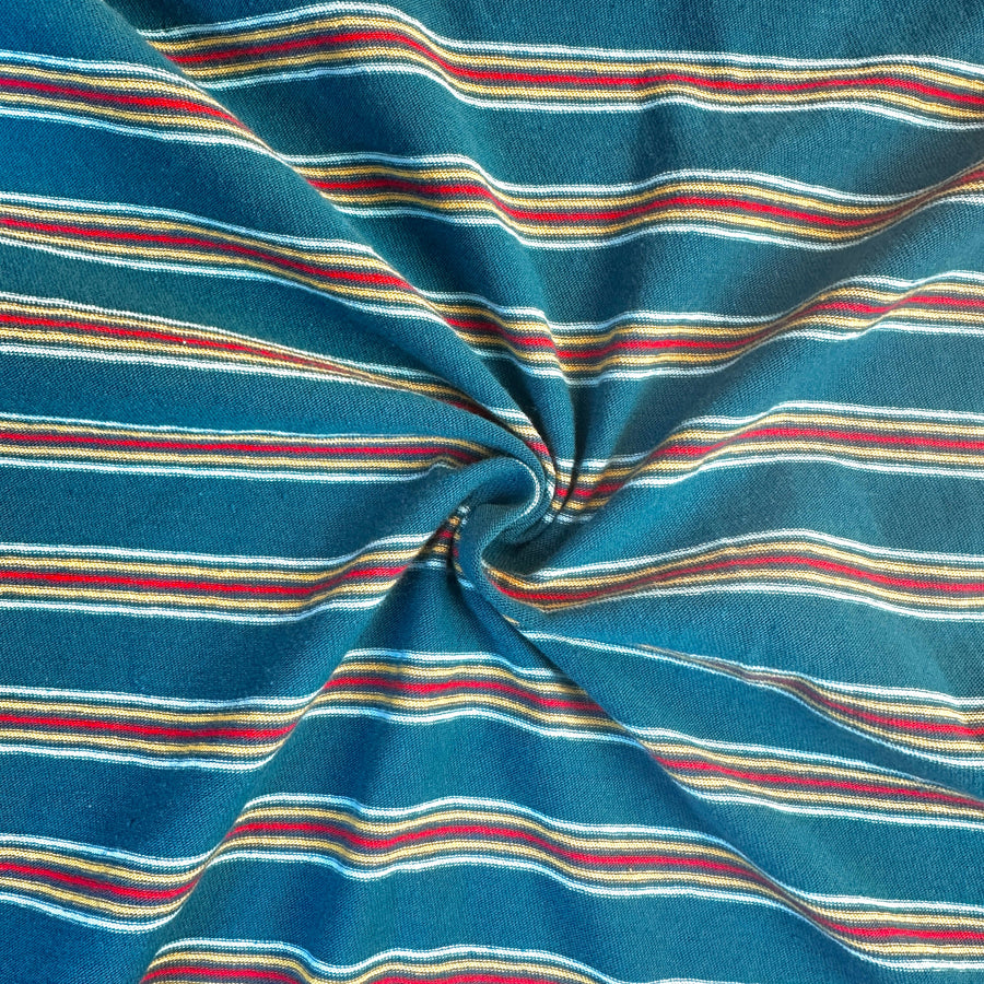 Navy and yellow striped cotton jersey knit fabric