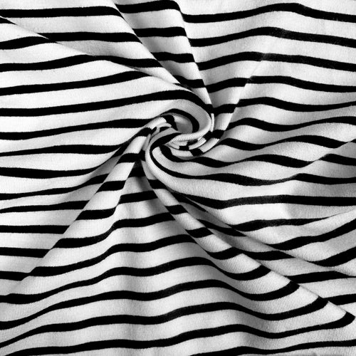 Black and cream striped cotton jersey knit fabric