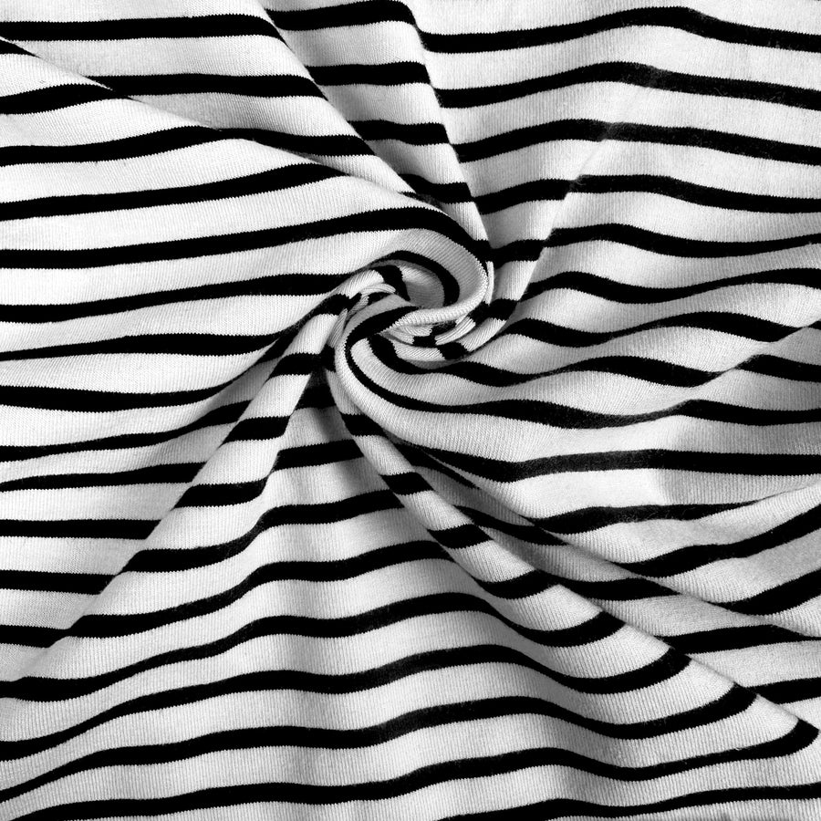 Black and cream striped cotton jersey knit fabric