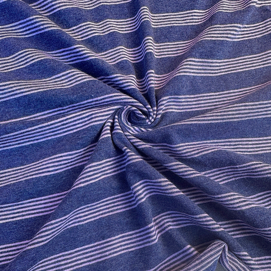 Purple striped cotton jersey knit fabric