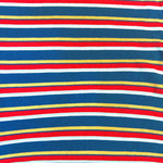 Blue, yellow and red striped cotton jersey knit fabric detail