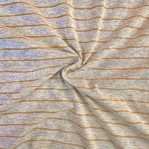 Beige and yellow striped cotton jersey knit fabric