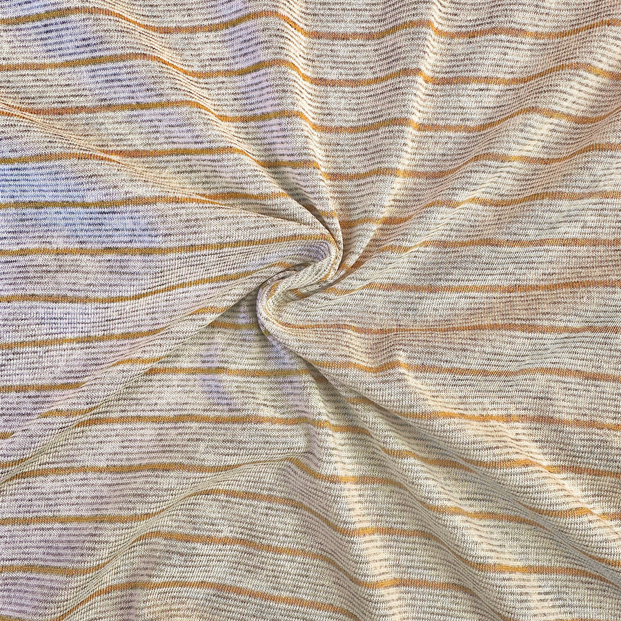 Beige and yellow striped cotton jersey knit fabric