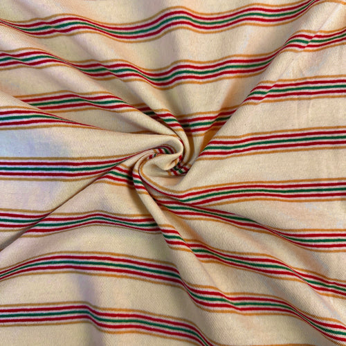 Yellow and green striped cotton jersey knit fabric