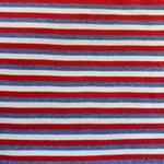Red and blue striped cotton jersey knit fabric detail
