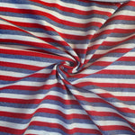 Red and blue striped cotton jersey knit fabric