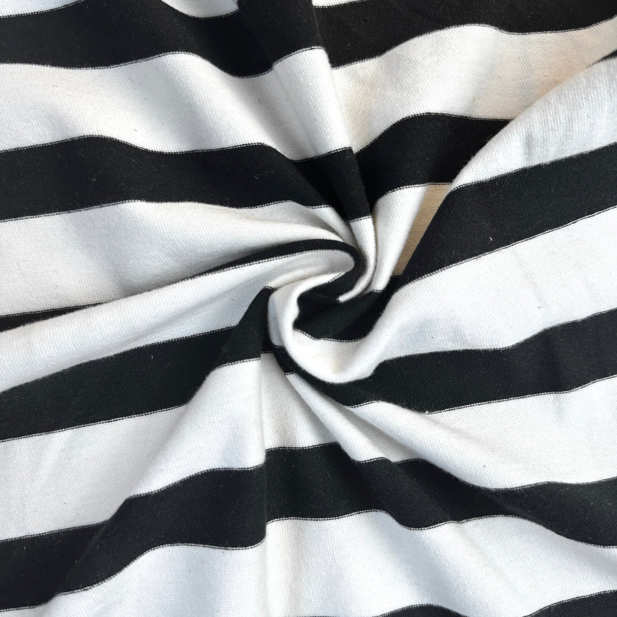Black and white striped cotton jersey knit fabric