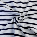 Navy and white striped cotton jersey knit fabric