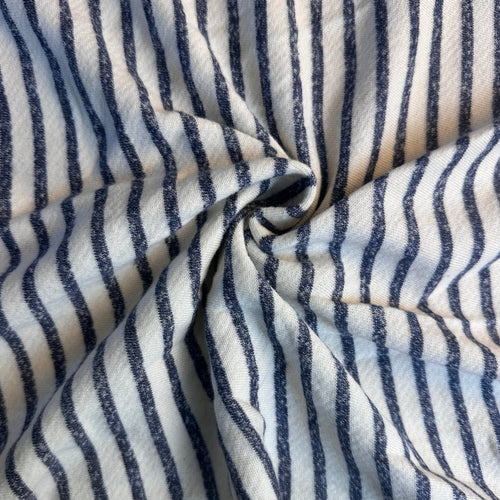 Light blue and white striped french terry knit fabric