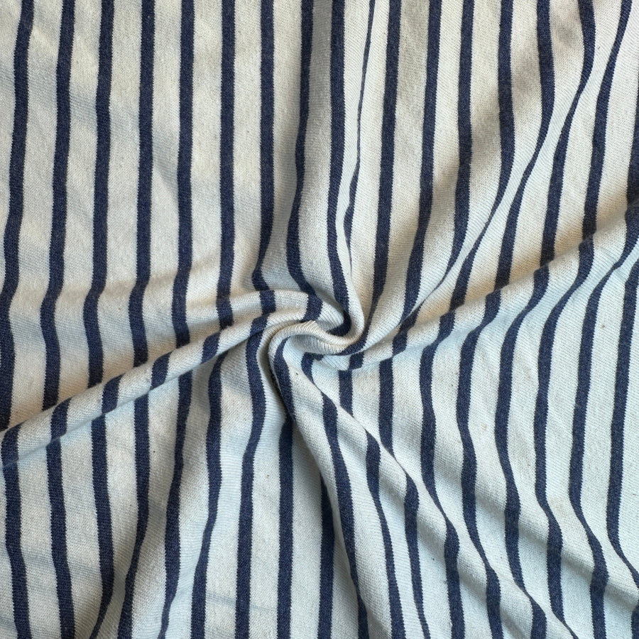 Sky blue and white striped cotton jersey knit fabric