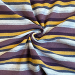 Purple and yellow striped cotton jersey knit fabric