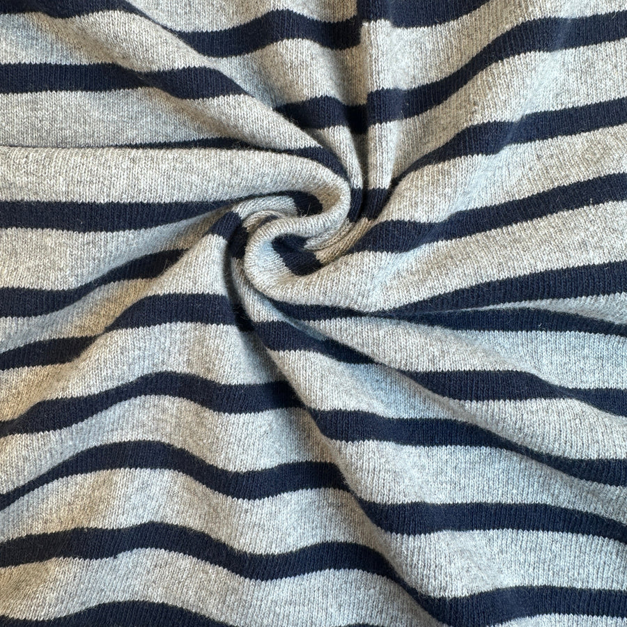 Gray and black striped cotton jersey knit fabric