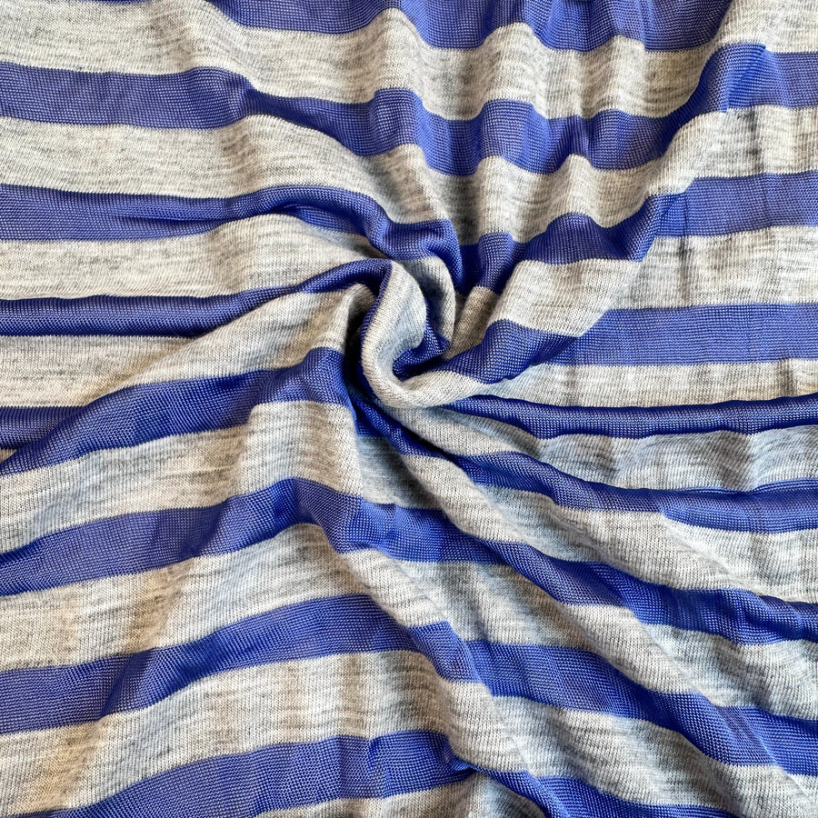 Blue and gray striped jersey knit fabric