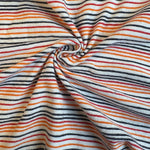 Orange and red striped cotton jersey knit fabric