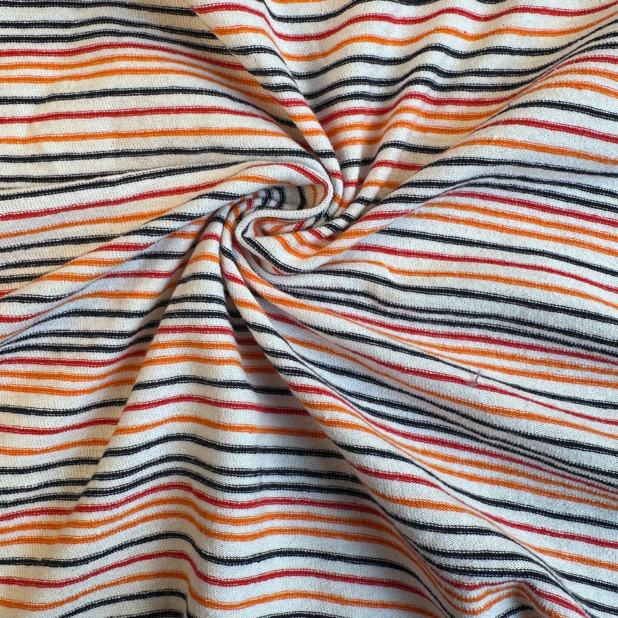 Orange and red striped cotton jersey knit fabric