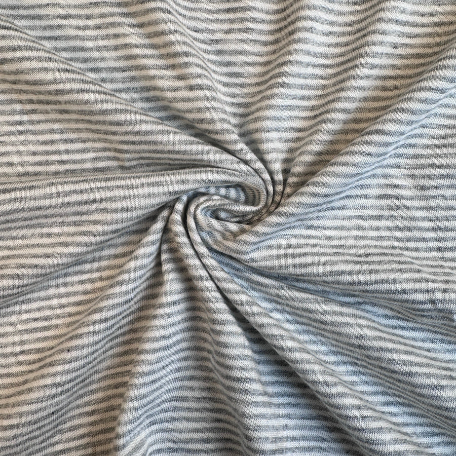 Gray and white striped cotton jersey knit fabric