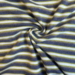 Blue and green striped cotton jersey knit fabric