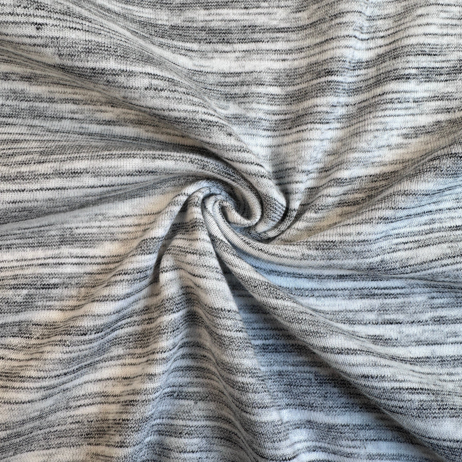 Gray and cream striped cotton jersey knit fabric