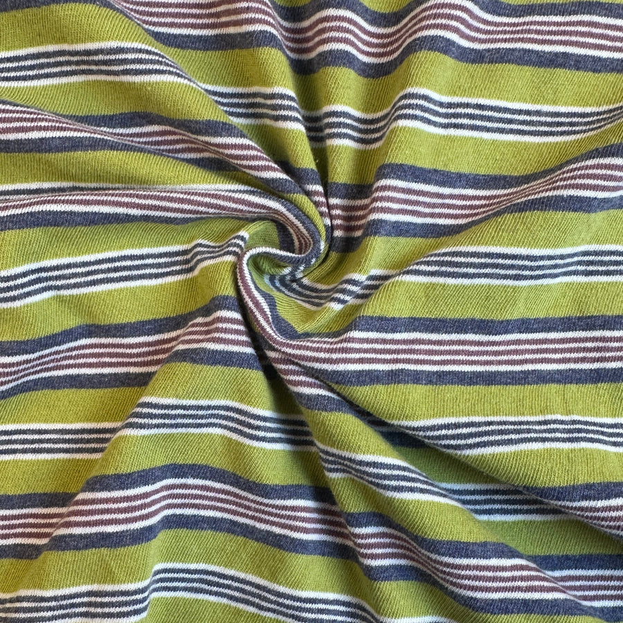 Green and purple striped cotton jersey knit fabric