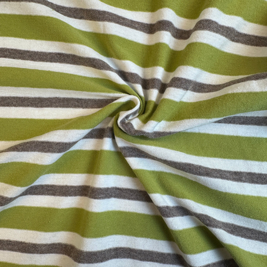 Green and gray striped cotton jersey knit fabric
