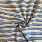Blue and yellow striped cotton jersey knit fabric