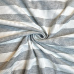 Gray and white striped rib jersey knit fabric