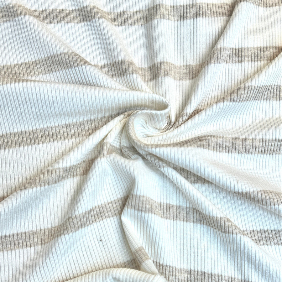 Cream and white striped rib jersey knit fabric