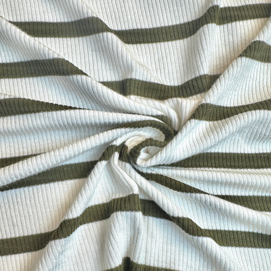 Light green and white striped rib jersey knit fabric