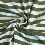 Green and white striped rib jersey knit fabric