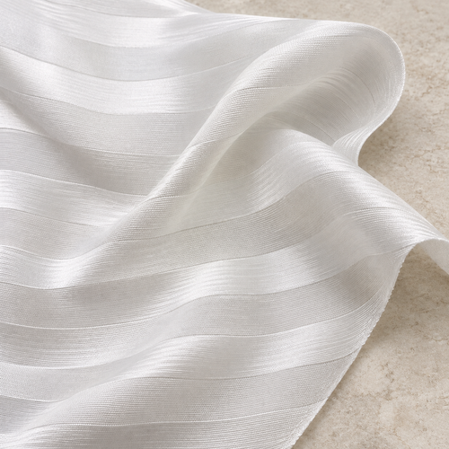 Styled product photograph of 58" Tencel Lyocell Satin Shiny Striped Silver, White, Gray, & Light Woven Fabric By the Yard. Original fabric photos follow.