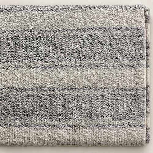 Styled product photograph of Striped Double French Terry Knit Fabric, Faded Gray and White Stripe, 100% Cotton 18 oz Heavyweight, Sold by the Yard; original photographs follow.